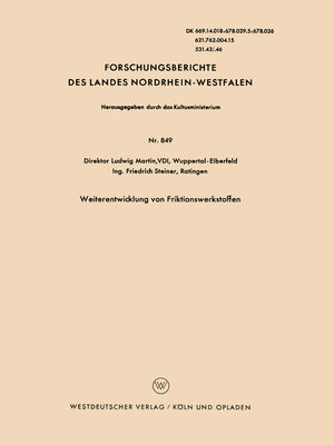cover image of Weiterentwicklung von Friktionswerkstoffen